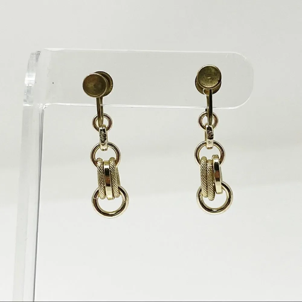 Vintage Costume Jewelry Screw Back Gold Toned Chain Link Dangle Earrings
